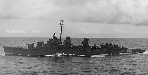 USS The Sullivans (DD-537) off Ponape, 2 May 1944.