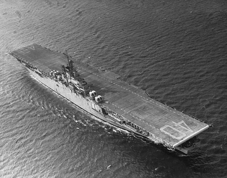 The U.S. Navy aircraft carrier USS Tarawa (CV-40) underway, circa in 1948.