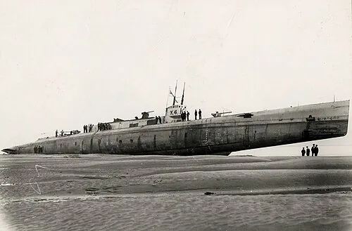 British submarine HMS K4 stranded on Walney Island, UK