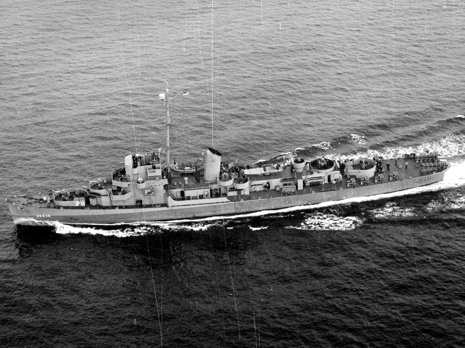 The U.S. Navy destroyer escort USS Stewart (DE-238) underway at sea on 21 November 1943.