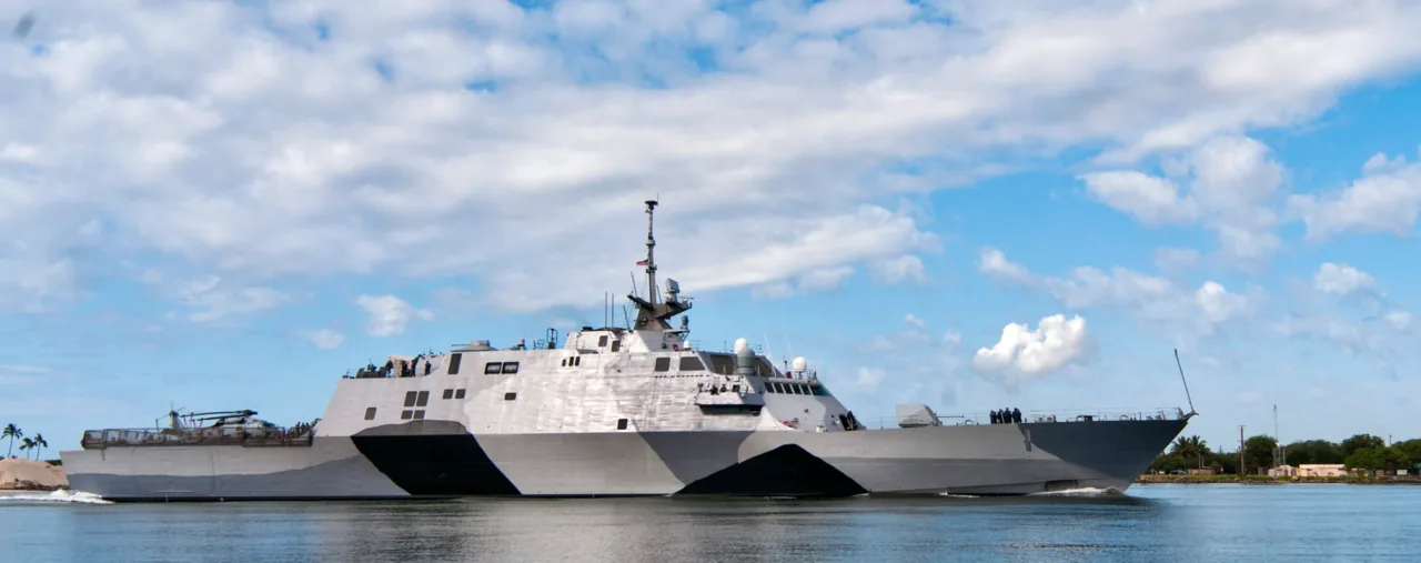 The United States Navy littoral combat ship USS Freedom (LCS-1) arrives at Joint Base Pearl Harbor-Hickam, Hawaii.