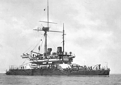 Photograph of British Devastation class battleship HMS Thunderer .