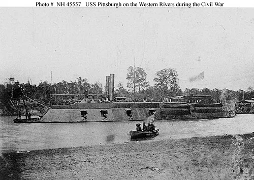 USS Pittsburgh, an Eads class ironclad. According to description in Myron Smith, The USS Carondelet: a Civil War ironclad on western waters , taken on the Red River.