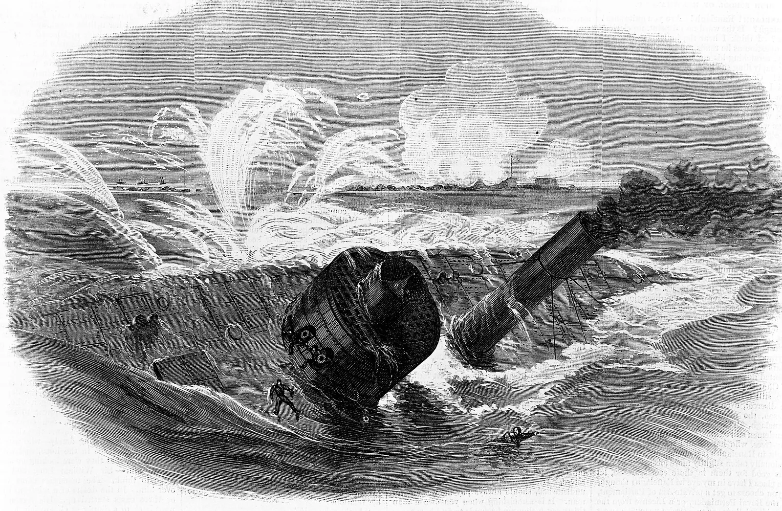 Destruction of the USS Monitor "Tecumseh" by a rebel torpedo, in Mobile Bay, August 5, 1864