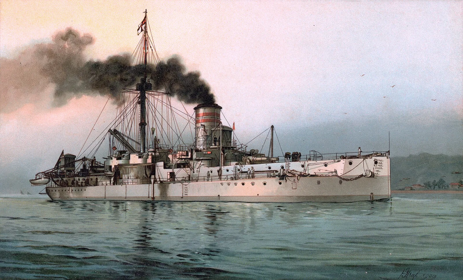 Lithography of the german ironclad SMS Württemberg Litografia do ironclad alemão SMS Württemberg