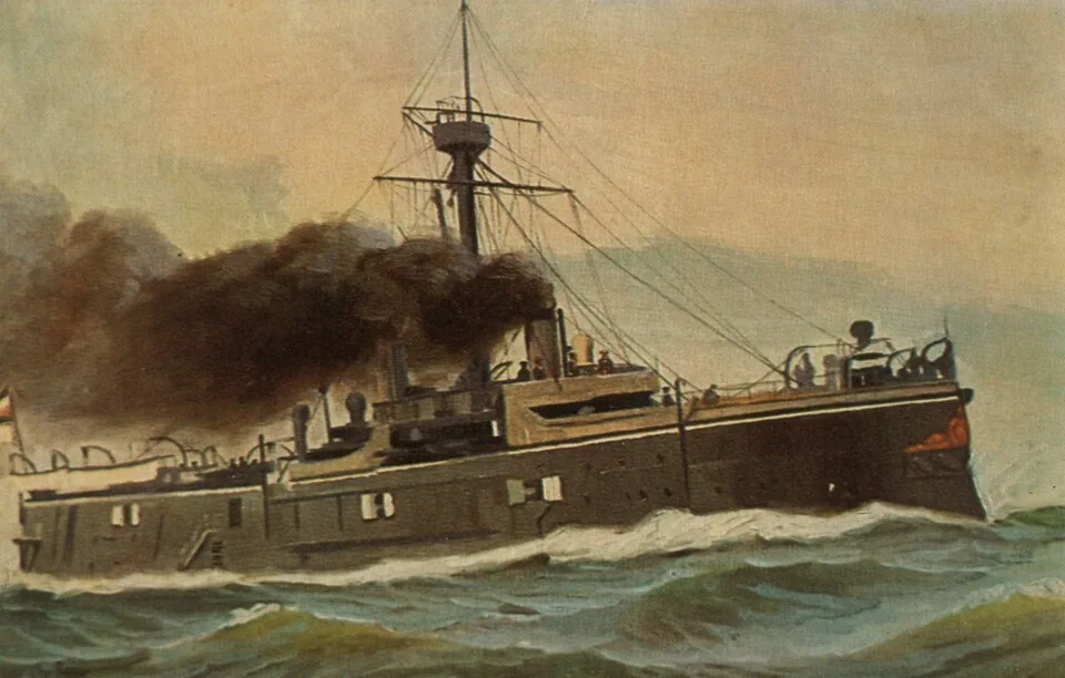 The German ironclad SMS Oldenburg (launched 1884) painted by Christopher Rave.