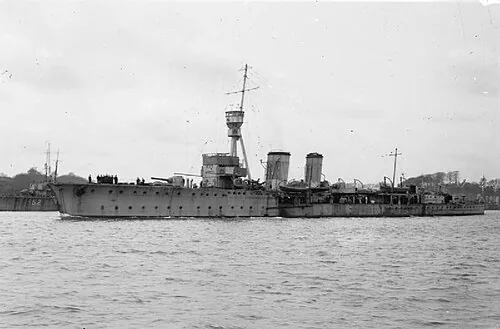 The British light cruiser HMS Constance leaving Devonport for the East Indies.