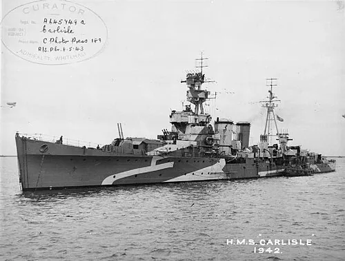 Royal Navy C-class light cruiser HMS Carlisle at anchor in Plymouth Sound