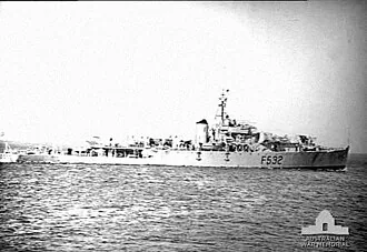 Photograph of Australian frigate HMAS Macquarie .