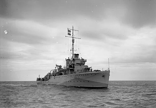 Photograph of British Halcyon class minesweeper HMS Hazard.