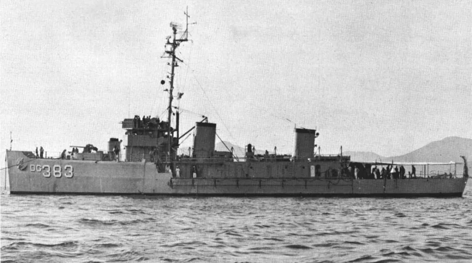 The U.S. Navy degaussing ship USS Surfbird (ADG-383), circa 1963.
