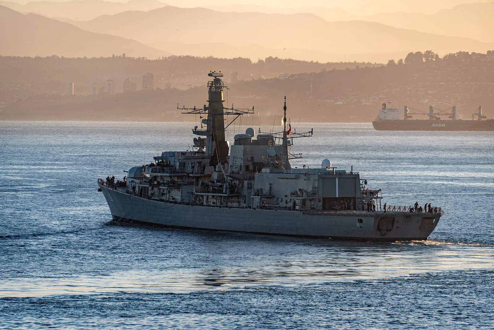 Almirante Condell (FF-06) - IMO 8949616, leaving the port of Valparaiso, Chile on March 19, 2019.