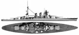 Office of Naval Intelligence drawing of the Conti di Cavour-class Battleship